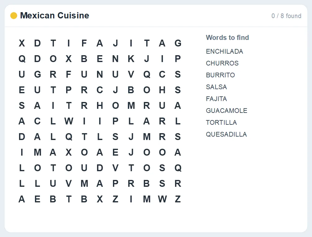 Preview of the Mexican Cuisine word search puzzle