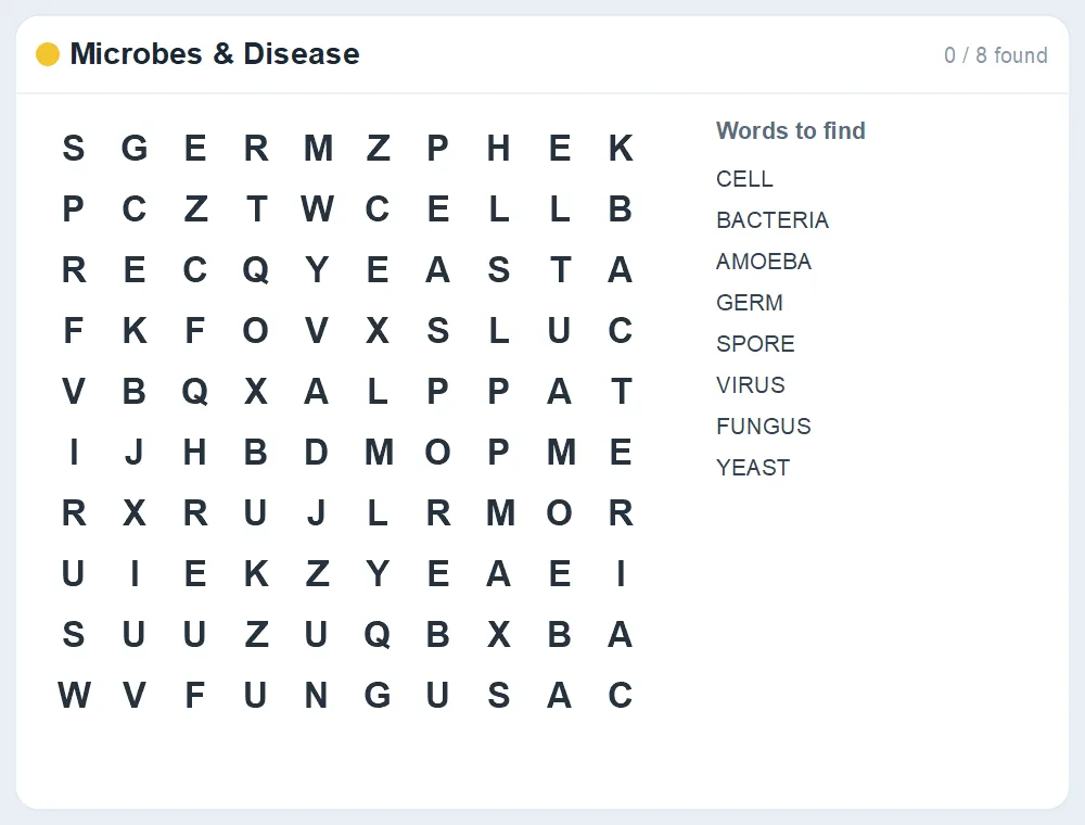 Preview of the Microbes & Disease word search puzzle