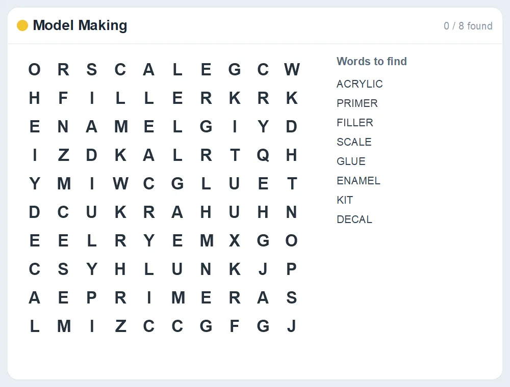 Preview of the Model Making word search puzzle