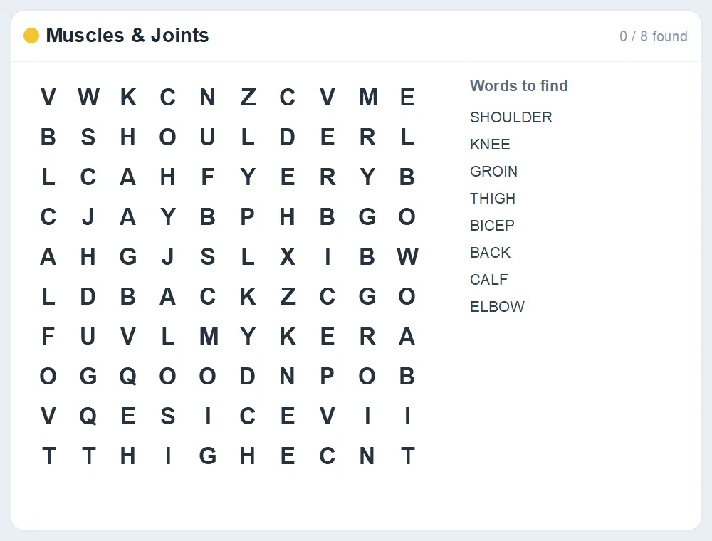 Preview of the Muscles & Joints word search puzzle