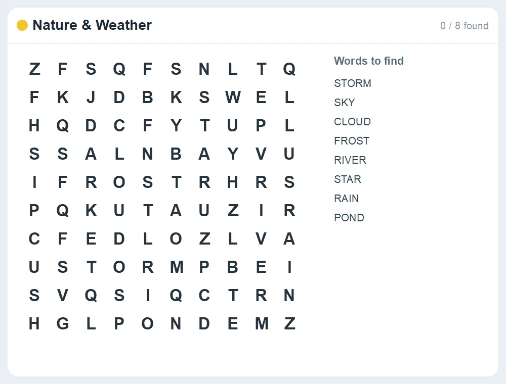 Preview of the Nature & Weather word search puzzle