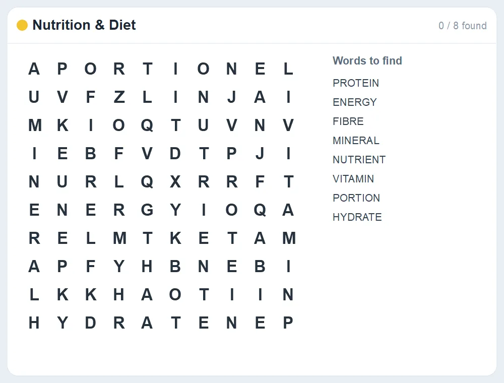 Preview of the Nutrition & Diet word search puzzle