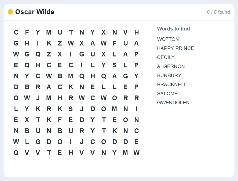 Preview of the Oscar Wilde word search puzzle