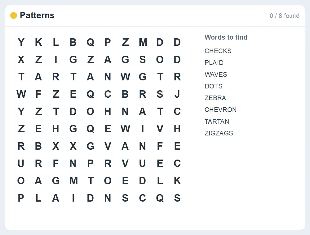 Preview of the Patterns word search puzzle
