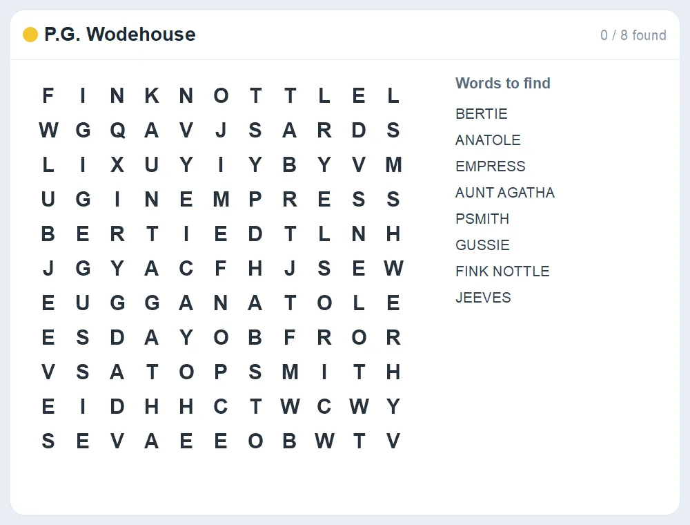 Preview of the P.G. Wodehouse word search puzzle