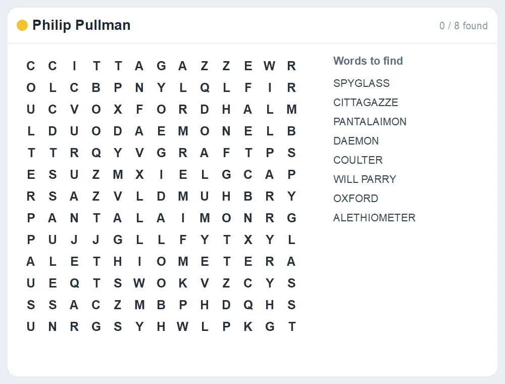 Preview of the Philip Pullman word search puzzle