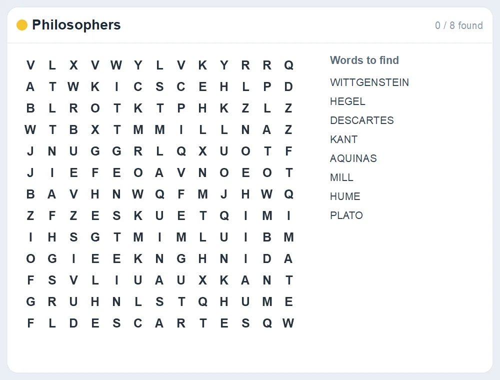 Preview of the Philosophers word search puzzle
