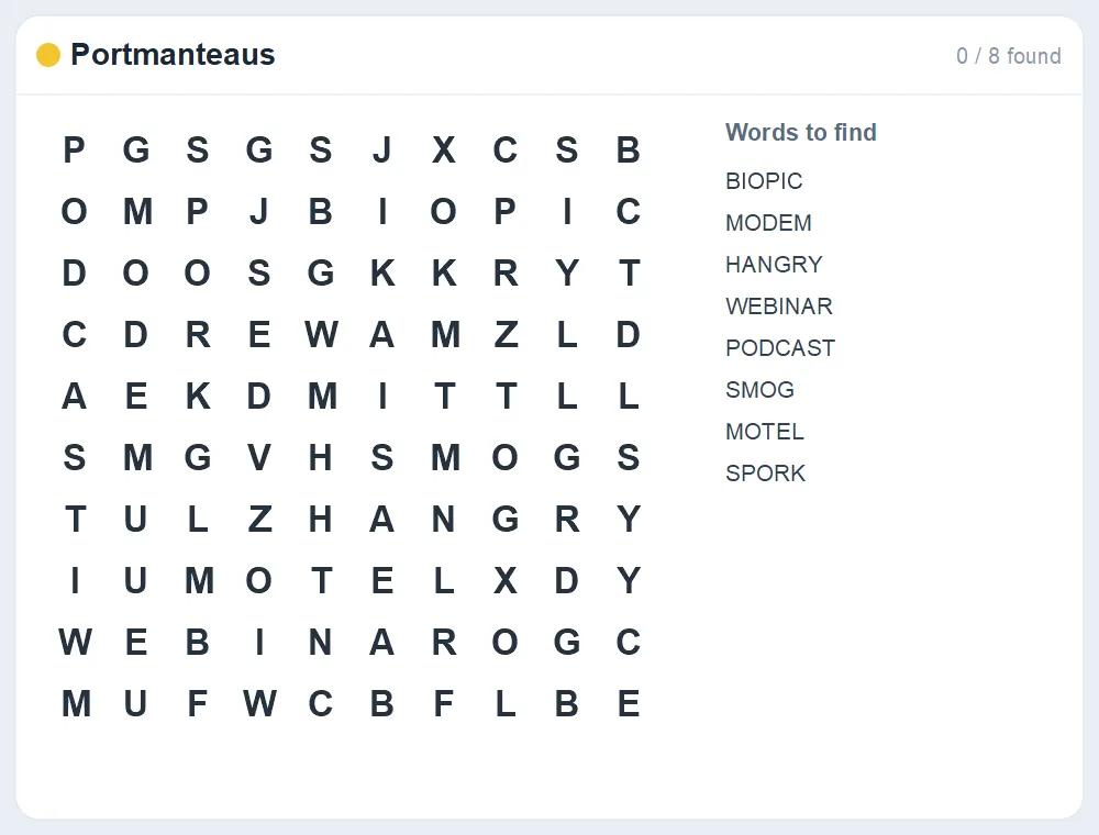 Preview of the Portmanteaus word search puzzle