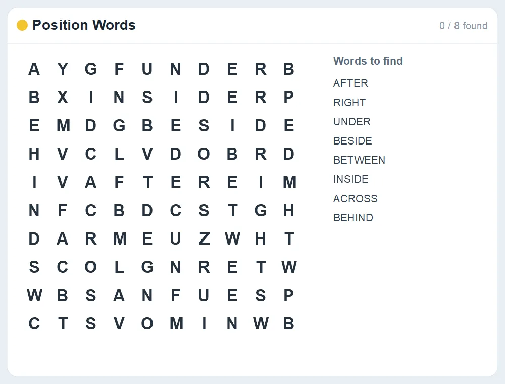 Preview of the Position Words word search puzzle
