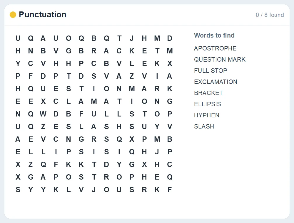 Preview of the Punctuation word search puzzle