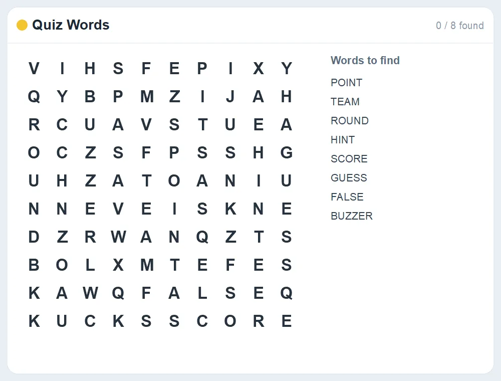 Preview of the Quiz Words word search puzzle