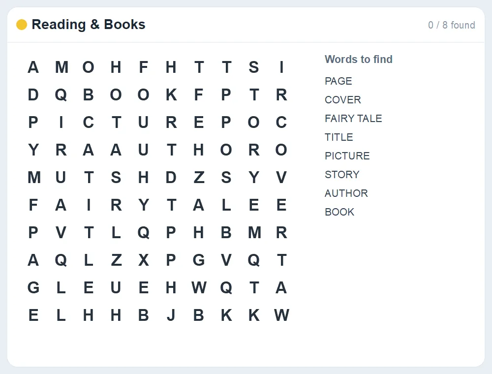 Preview of the Reading & Books word search puzzle