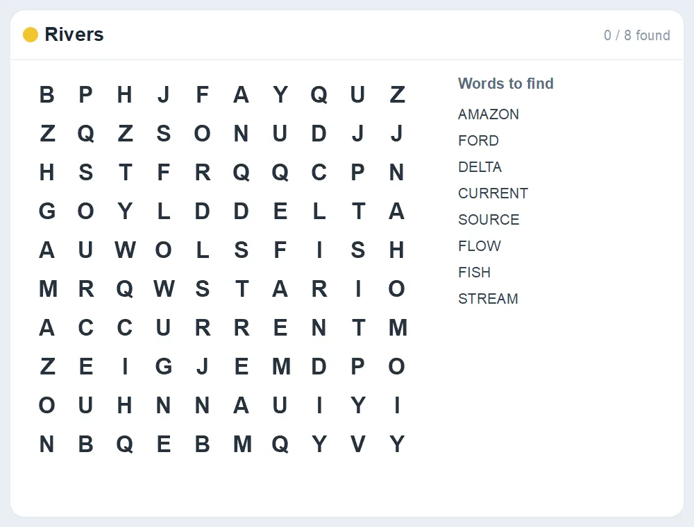 Preview of the Rivers word search puzzle