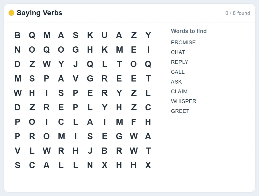 Preview of the Saying Verbs word search puzzle