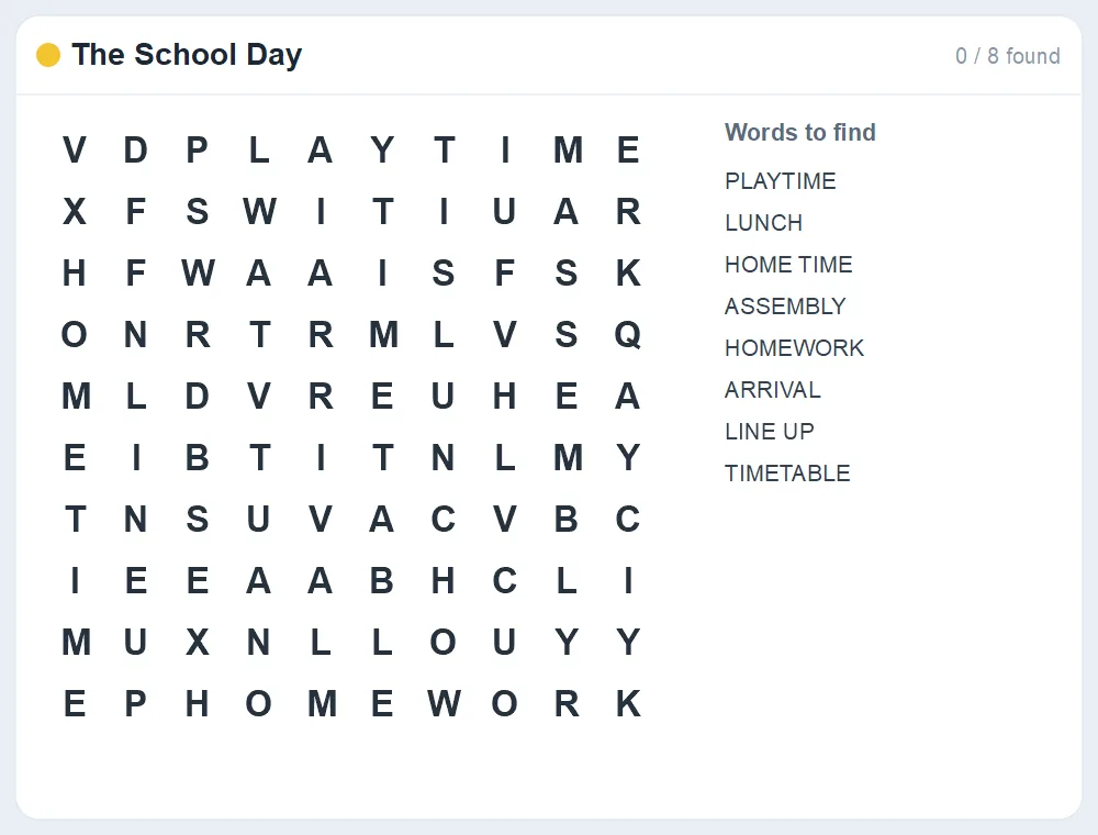 Preview of the The School Day word search puzzle
