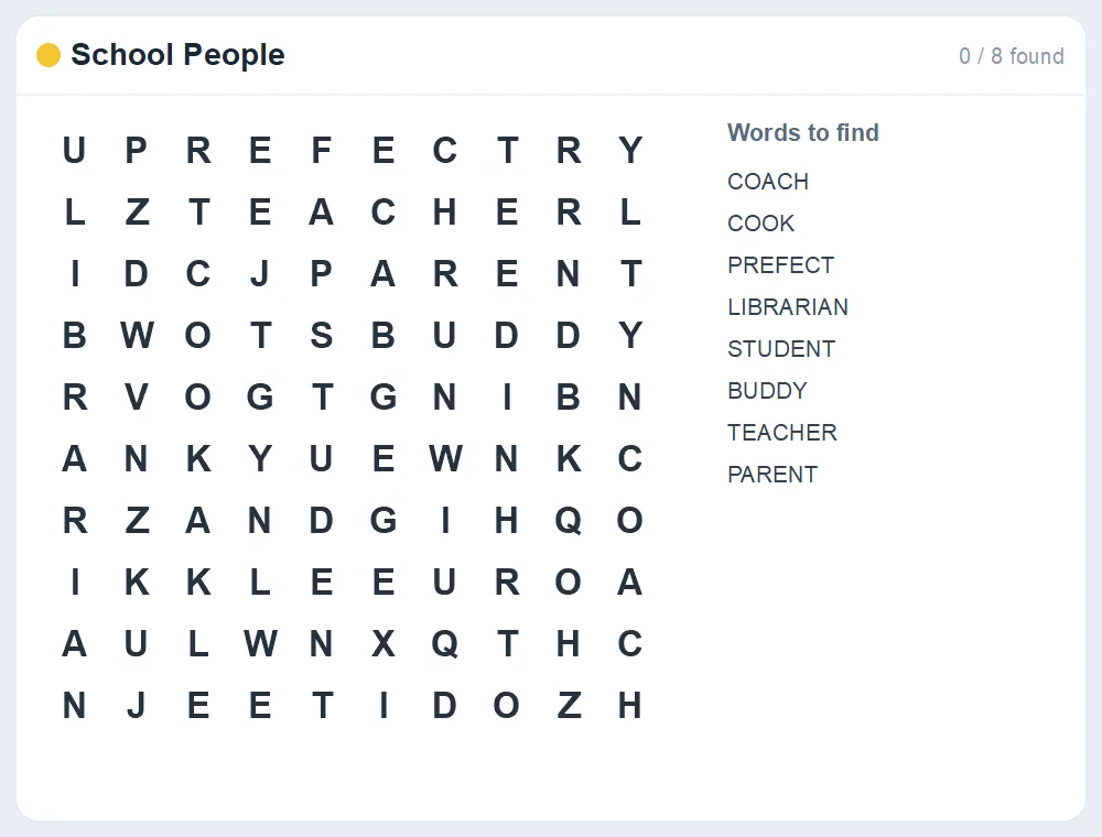 Preview of the School People word search puzzle