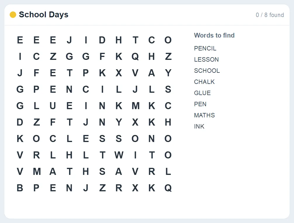 Preview of the School Days word search puzzle