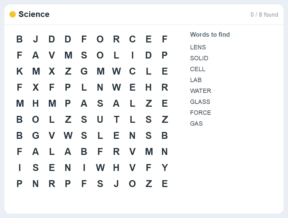 Preview of the Science word search puzzle