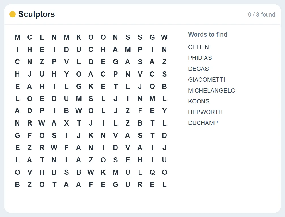 Preview of the Sculptors word search puzzle