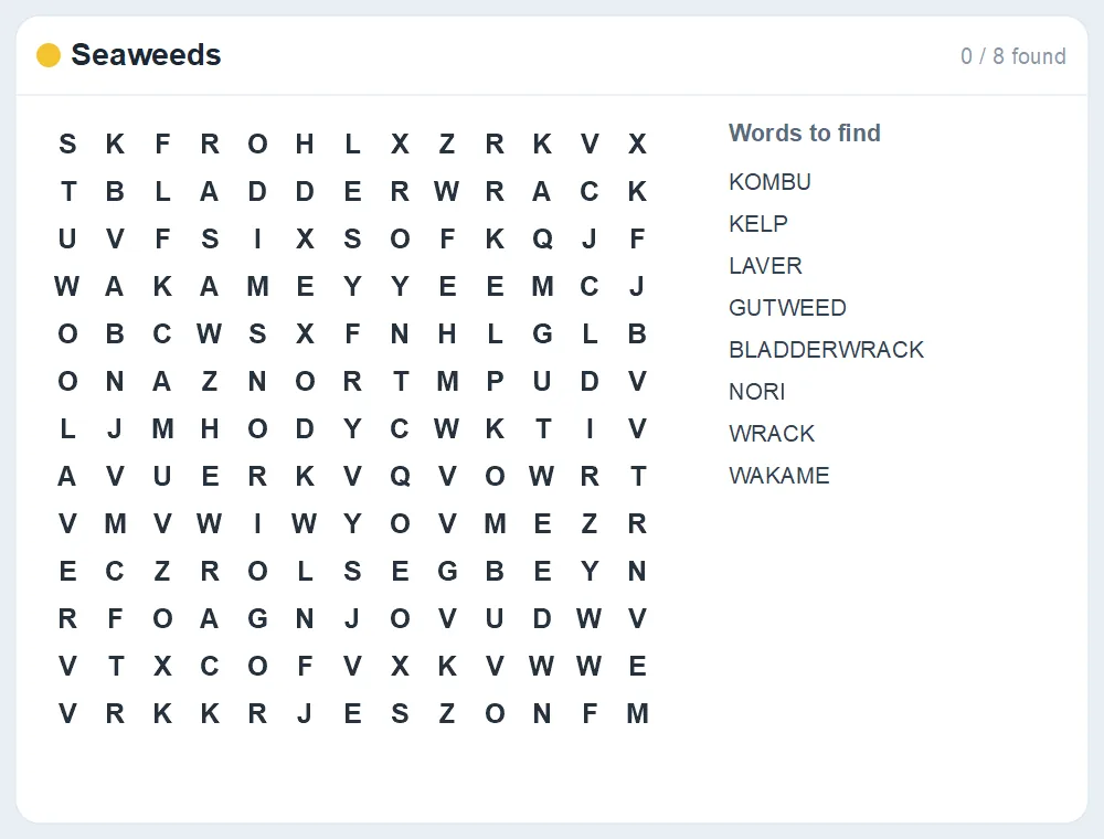 Preview of the Seaweeds word search puzzle