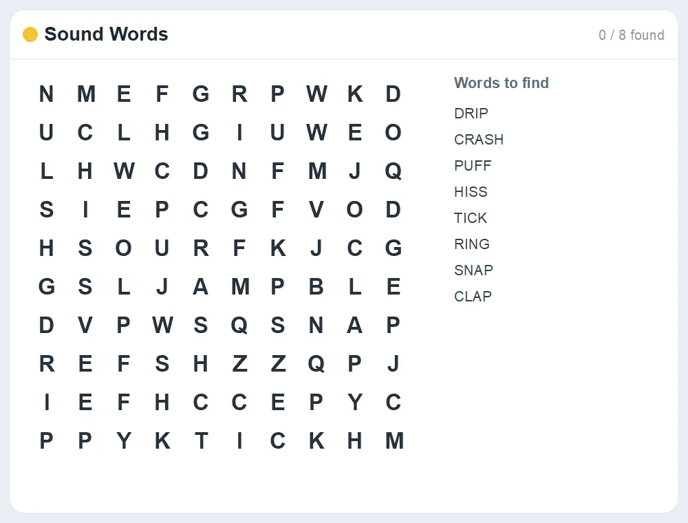 Preview of the Sound Words word search puzzle