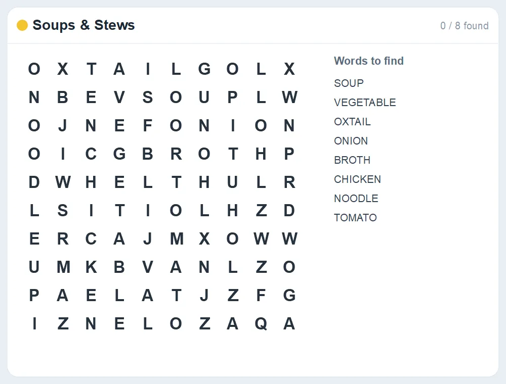 Preview of the Soups & Stews word search puzzle