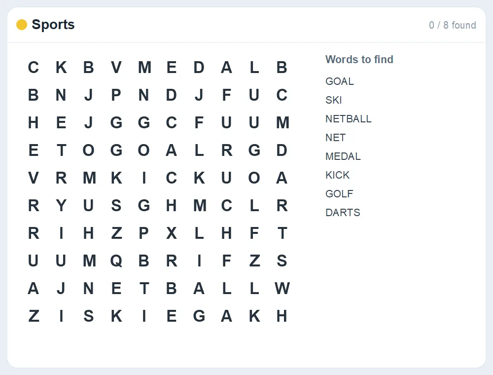 Preview of the Sports word search puzzle