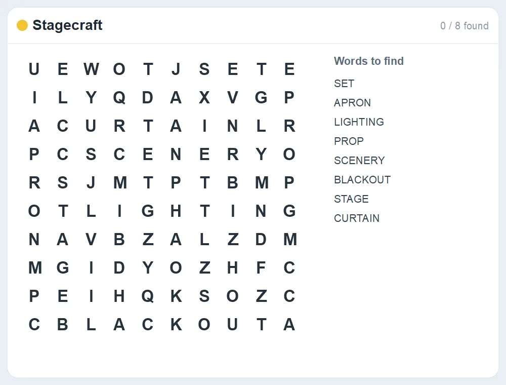 Preview of the Stagecraft word search puzzle
