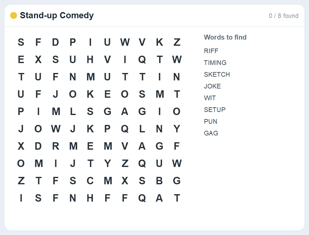 Preview of the Stand-up Comedy word search puzzle