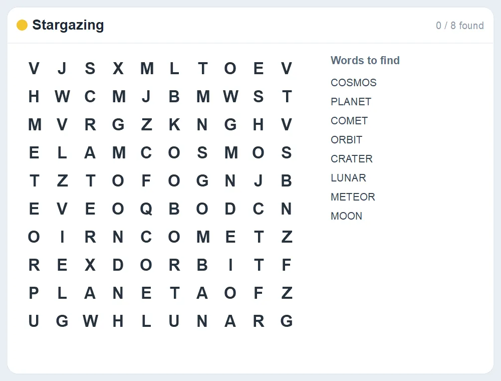 Preview of the Stargazing word search puzzle