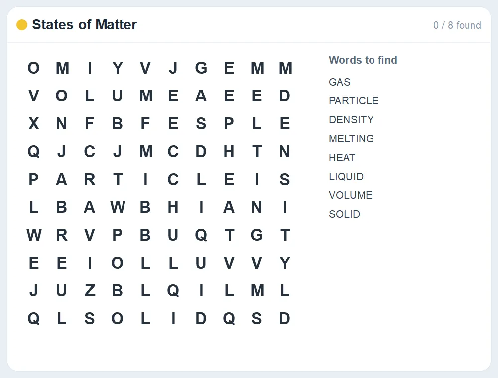 Preview of the States of Matter word search puzzle