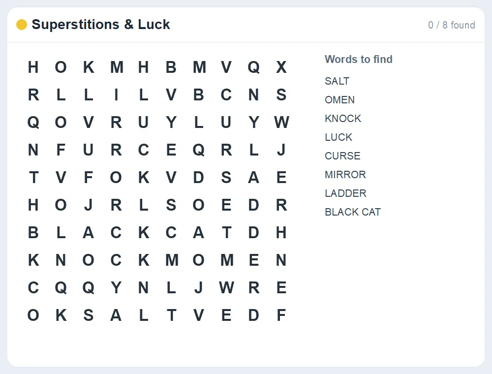 Preview of the Superstitions & Luck word search puzzle