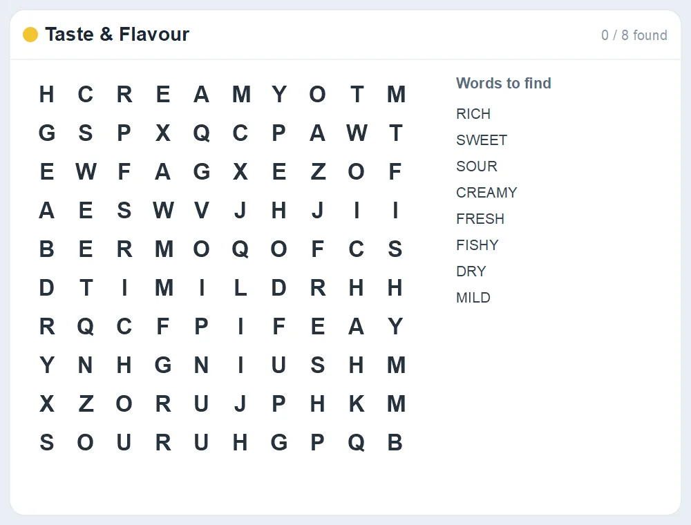Preview of the Taste & Flavour word search puzzle