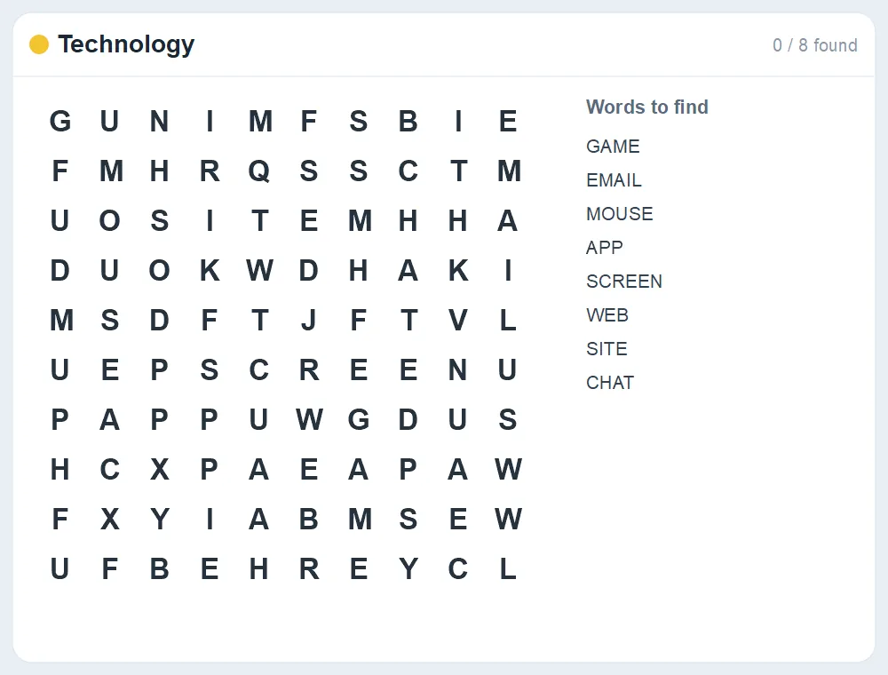 Preview of the Technology word search puzzle