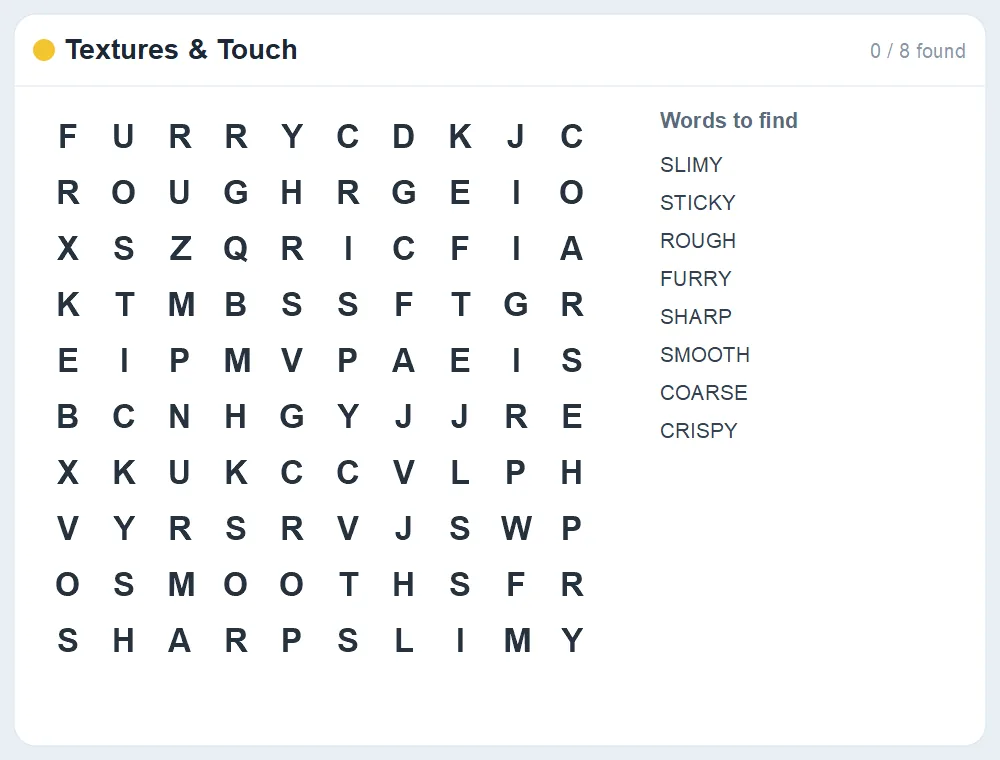 Preview of the Textures & Touch word search puzzle