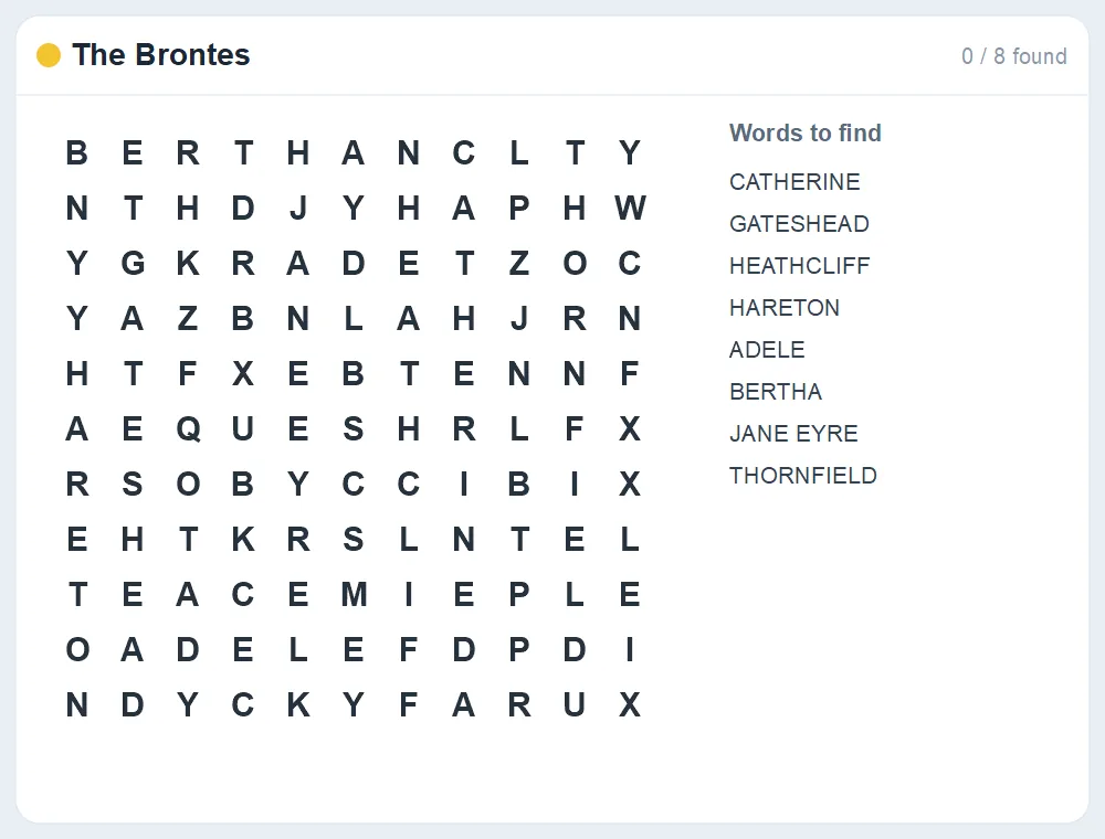 Preview of the The Brontes word search puzzle