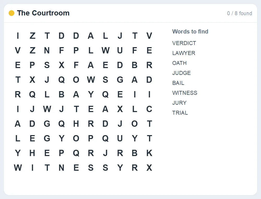 Preview of the The Courtroom word search puzzle