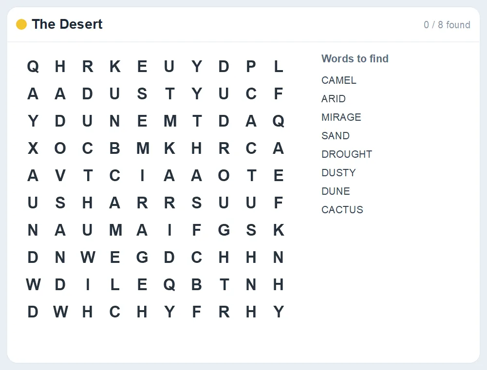 Preview of the The Desert word search puzzle