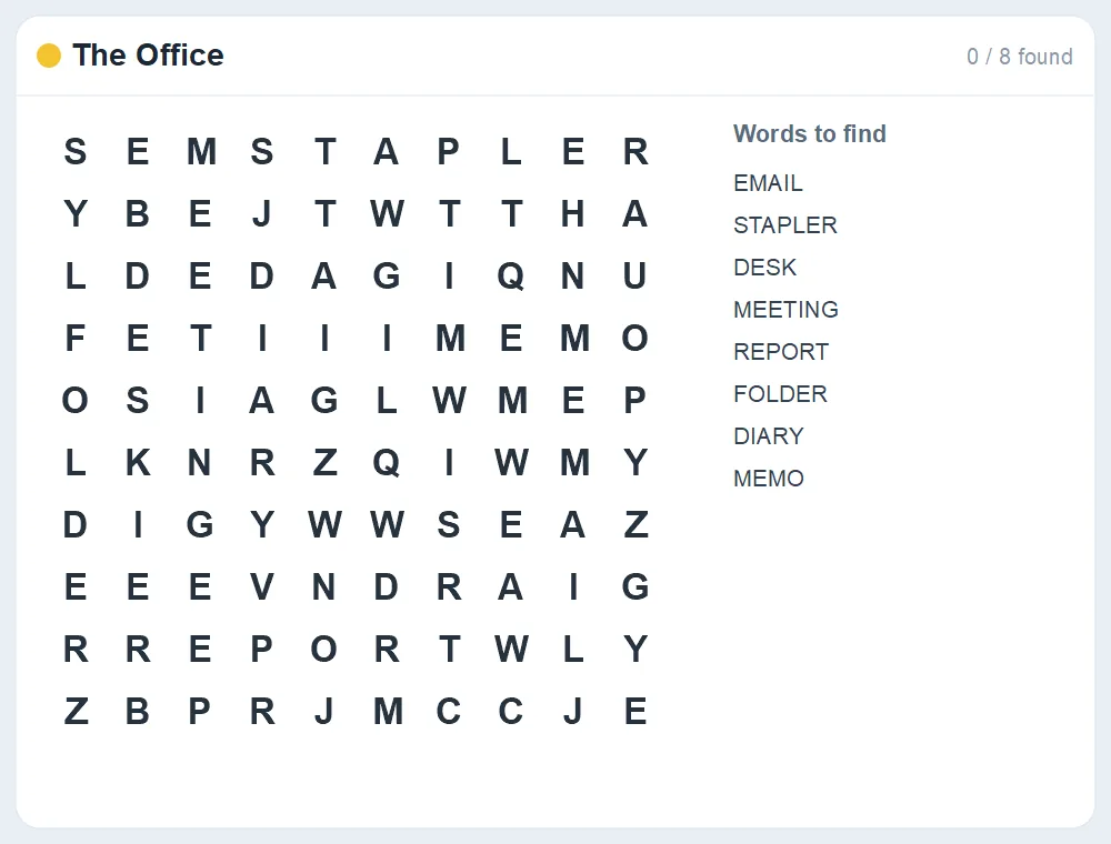 Preview of the The Office word search puzzle