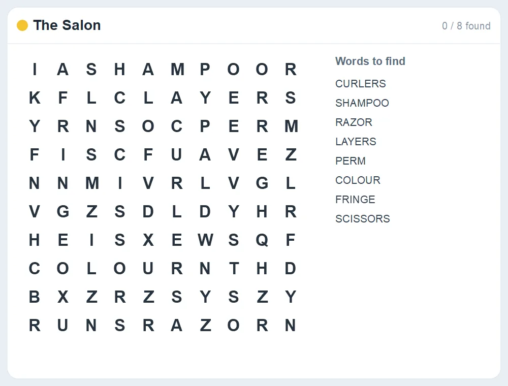 Preview of the The Salon word search puzzle
