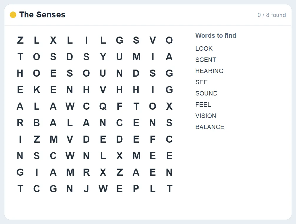 Preview of the The Senses word search puzzle
