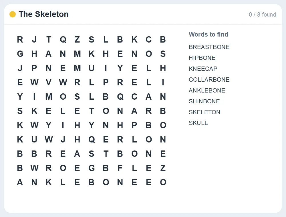 Preview of the The Skeleton word search puzzle