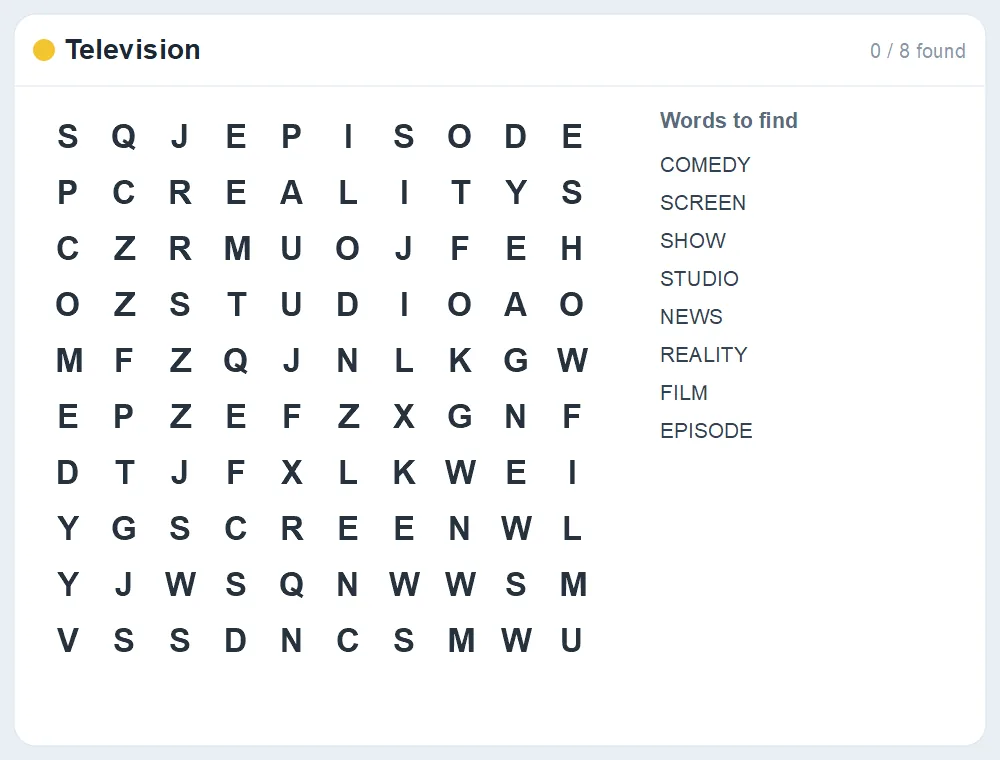 Preview of the Television word search puzzle