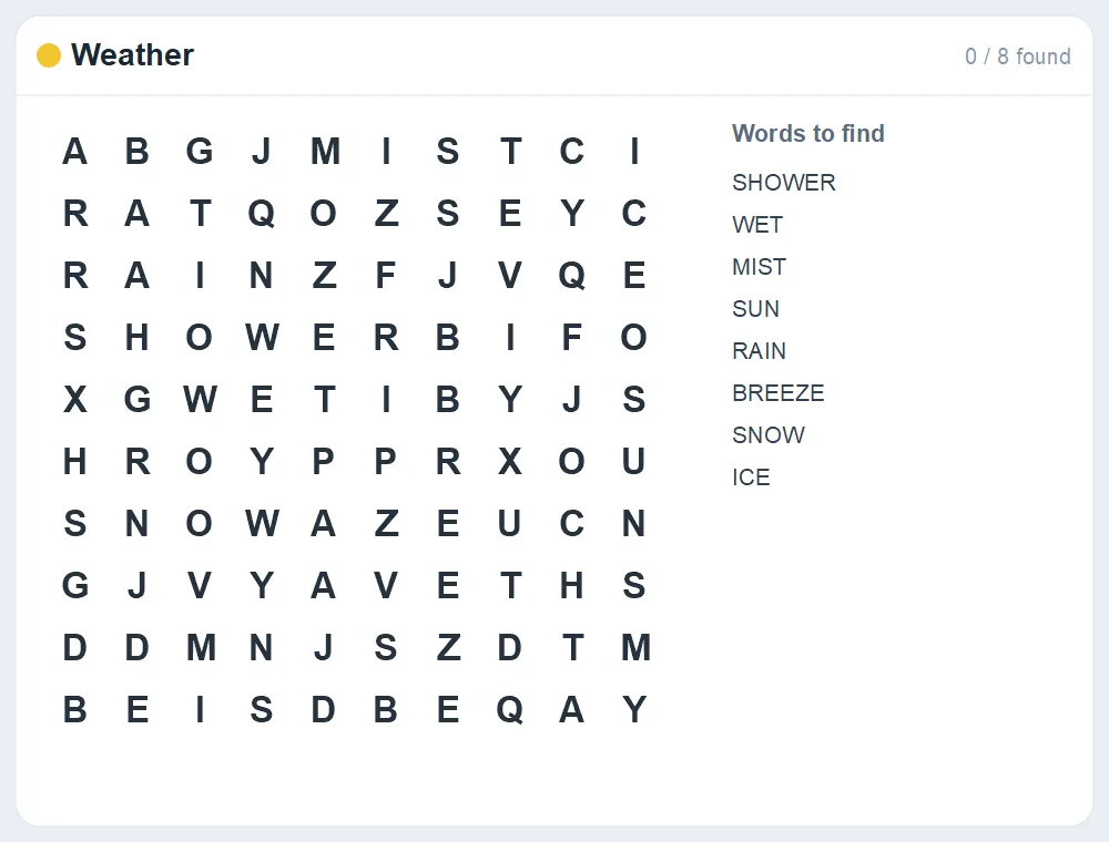 Preview of the Weather word search puzzle