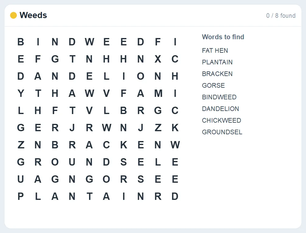 Preview of the Weeds word search puzzle