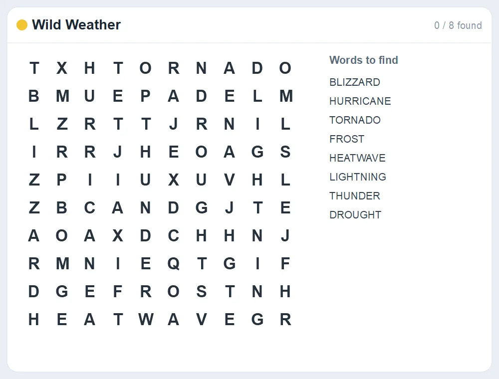 Preview of the Wild Weather word search puzzle