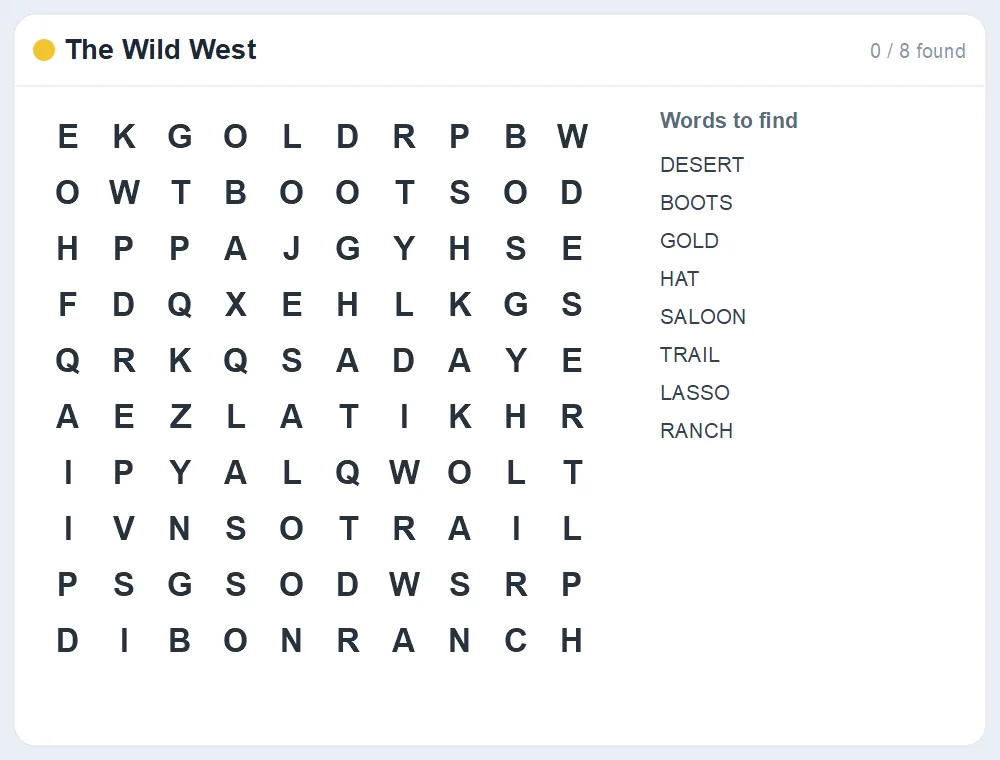 Preview of the The Wild West word search puzzle
