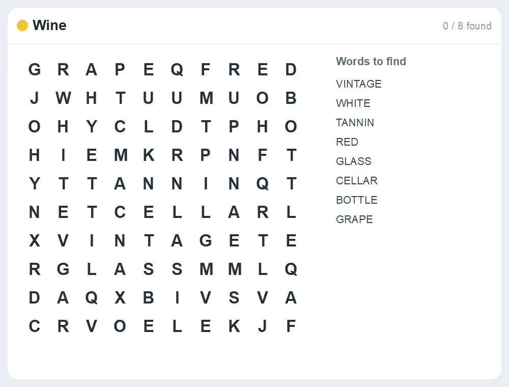 Preview of the Wine word search puzzle