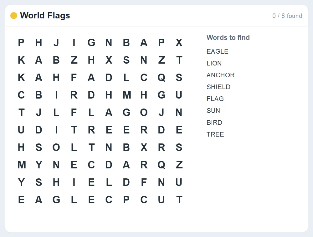 Preview of the World Flags word search puzzle