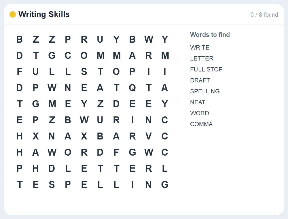 Preview of the Writing Skills word search puzzle